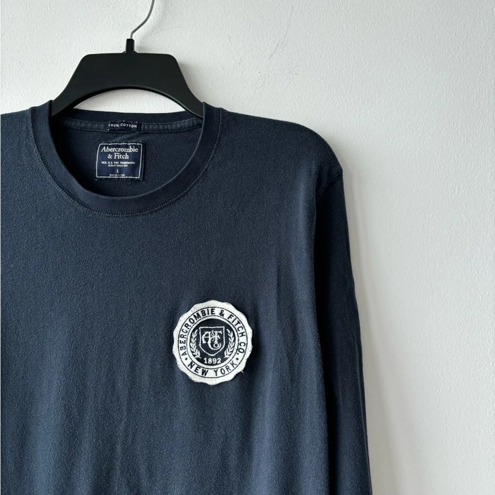 Y2K Abercrombie & Fitch Shirt Blue Spellout Logo Long Sleeve Cotton Men L Preppy